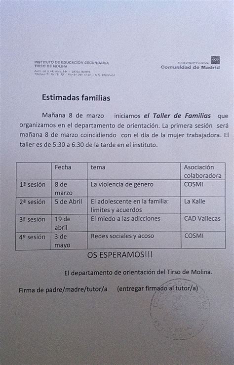 Tutor A C Curso I E S Tirso De Molina Taller De Familias