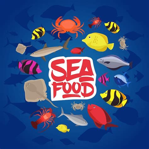 Premium Vector Seafood Set Design Flat With Fish Crab And Lobster