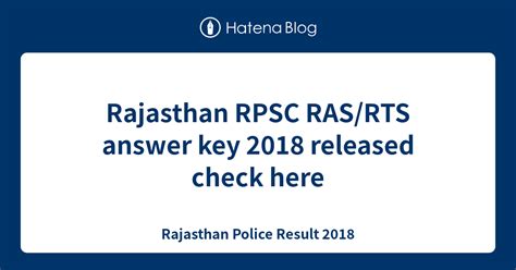 Rajasthan Rpsc Ras Rts Answer Key Released Check Here Rajasthan