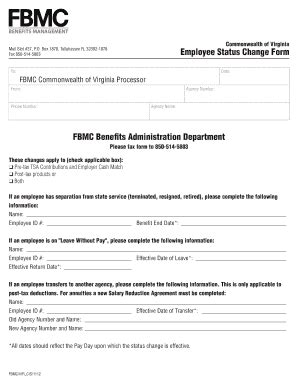 Fillable Online Doa Virginia Employment Status Change Form Virginia