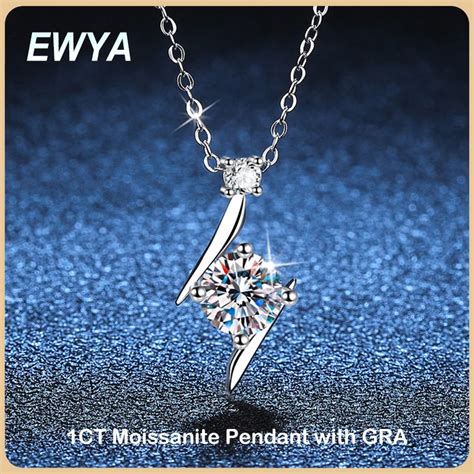 Ewya Espumante Real 1ct Moissanite Pingente Colar Para Mulher S925