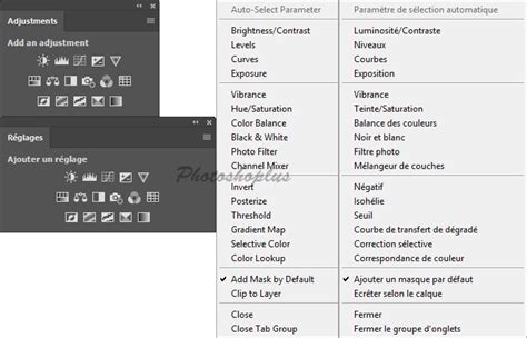 Traductions Des Panneaux Photoshop CC Photoshoplus