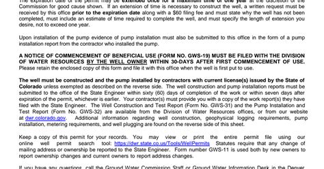 GWS 47 Well Permit Information Permits Approved Pursuant To CRS 37 90