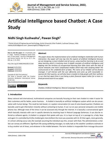 Pdf Artificial Intelligence Based Chatbot A Case Study