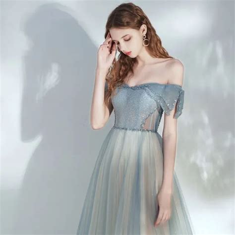 Elegant Ocean Blue Champagne Dancing Prom Dresses A Line