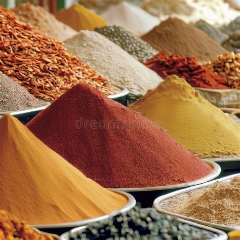 Piles Of Spices On Display At A Moroccan Souk Market In A Medina