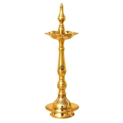 Indian Art Villa Pure Brass Stand Pillar Diya With Dome Design Height