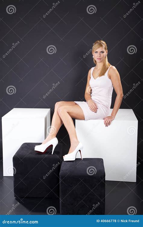 Woman Sitting On Cube Stock Photo Image Of Human Girl 40666778