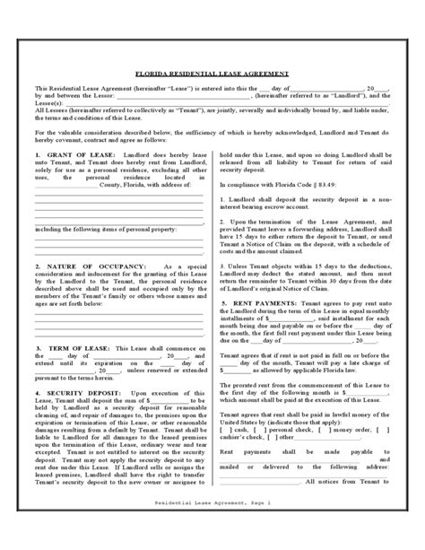 Florida Residential Lease Agreement Free Download