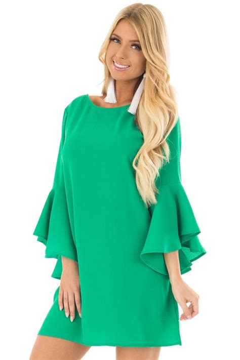 Lime Lush Boutique Kelly Green Dress With Trumpet Sleeves 4699