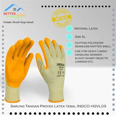 Jual Sarung Tangan Kerja Proyek Industri Latex Safety Gloves INGCO