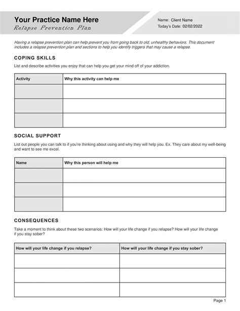 Relapse Prevention Plan Template