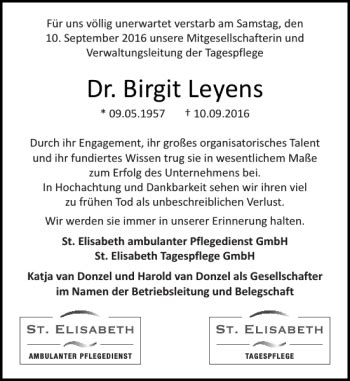 Traueranzeigen Von Dr Birgit Leyens Aachen Gedenkt