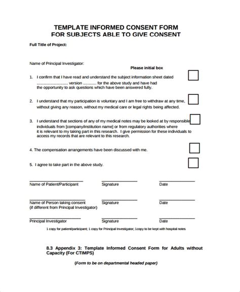 Consent Form Format For Research Printable Consent Form