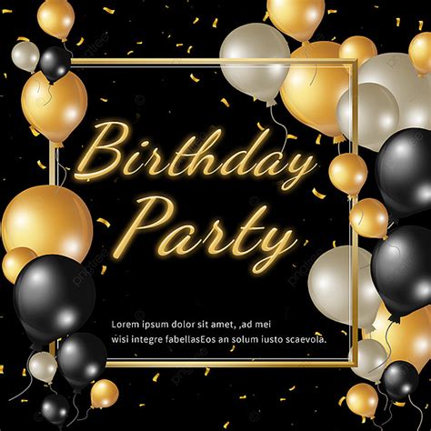 Modern Minimalist Black Gold Birthday Party Balloon Golden Border