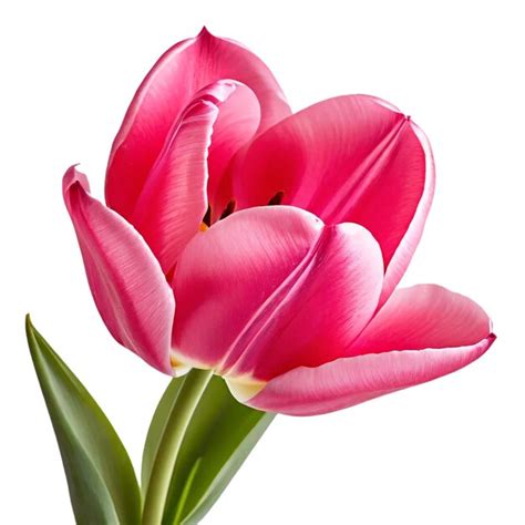 Premium Psd A Pink Tulip With Green Leaves And A White Background