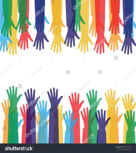 Hands Diverse Group People Raising Hands Stock Vector Royalty Free