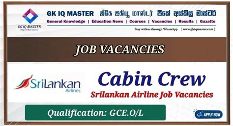 Cabin Crew Srilankan Airlines Vacancies MASTER