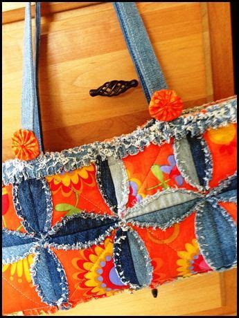 Denim Circle Rag Bag And Rag Quilt Instructions Patchwork Bags