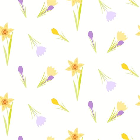 Premium Vector Seamless Pattern Of Hand Drawn Simple Crocuses And