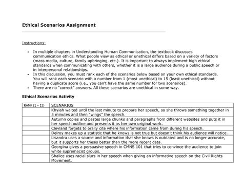 Ethical Scenarios Assignment Ethical Scenarios Assignment