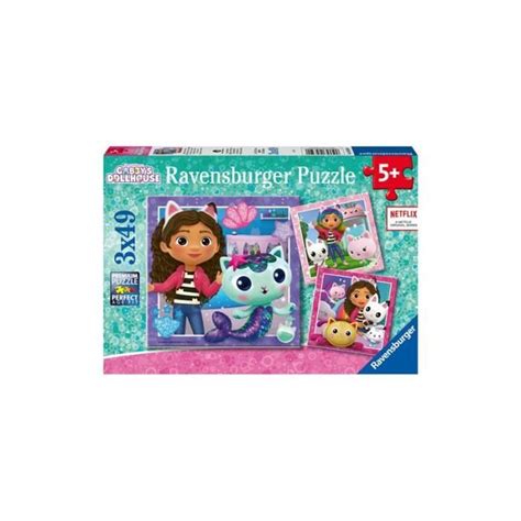 Puzzle 3 x 49 pièces Ravensburger Gabby s Dollhouse Dessins animés et