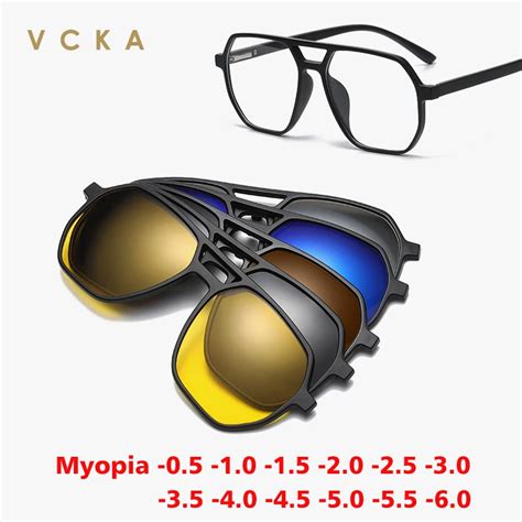 VCKA Big Frame Polarized Myopia Sunglasses 6 In 1 Prescription Magnetic