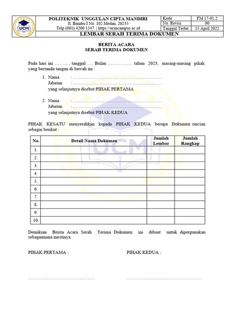 Lembar Serah Terima Dokumen Pdf Hukum Sains And Matematika