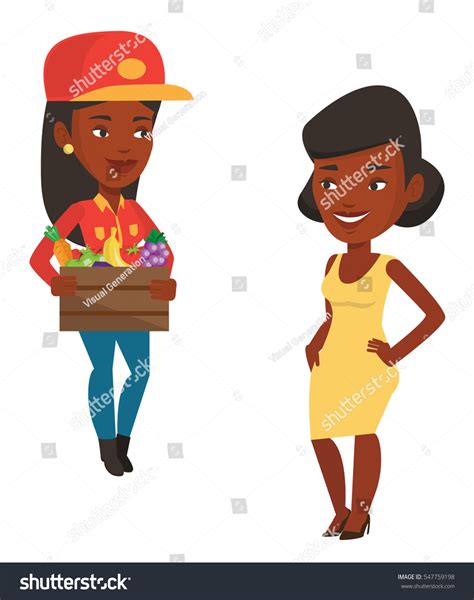 Africanamerican Delivery Courier Delivering Online Grocery Stock Vector