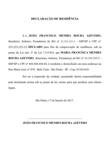 Modelo De Declaracao De Residencia Para Terceiros