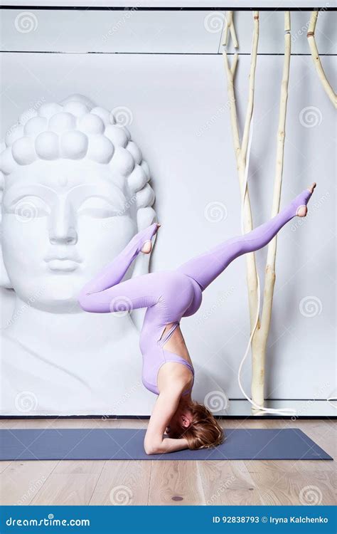Beauty Blonde With Perfect Athletic Slim Figure Engaged In Stock Image