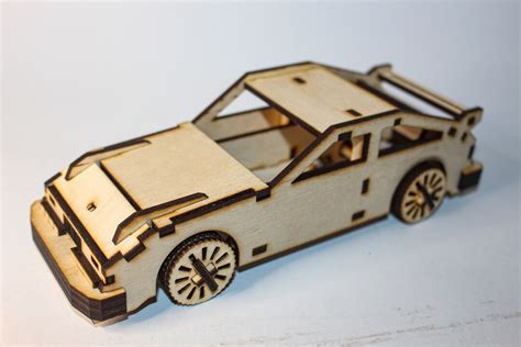 Toy Car Laser Cut Svg Dxf File Diy 3d Vector Model 3mm Plywood Turnable Wheels Laser Cutter No