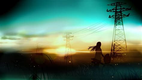 1920x1080 Anime Artwork Sunset Bicycle Anime Girls Fantasy Art Power