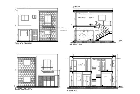 Storey House With Elevation And Section In Autocad