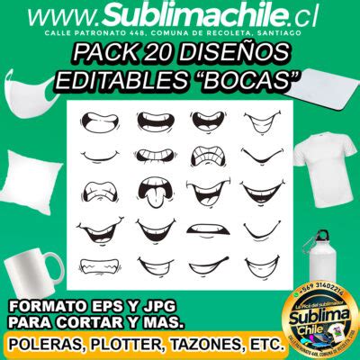 Pack Dise Os Editables De Bocas Animadas Para Sublimar Eps