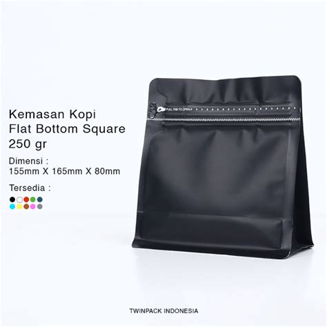 Jual Kemasan Kopi 200 250 Gram Ziplock Hitam Flat Bottom Square Wide