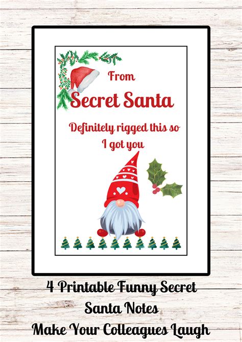 Secret Santa Notes Funny Secret Santa Printable Notes Secret Santa