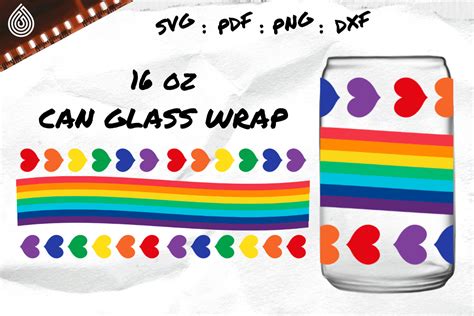 Rainbow Hearts 16oz Can Glass Wrap Graphic By Svg Holywatershop