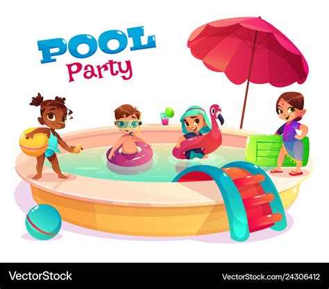 Multiethnic Kids Swimming In Pool Carton Vector Image