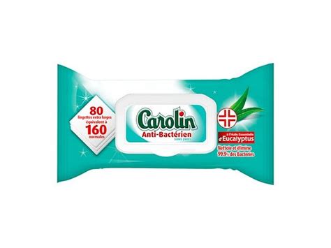 Lingettes nettoyantes extra larges Carolin anti bactérien Eucalyptus