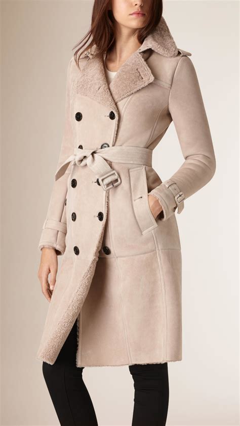 Lyst Burberry Shearling Trench Coat In Purple