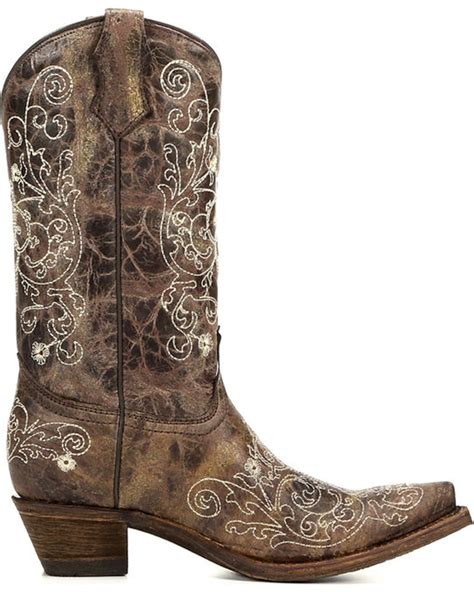 Corral Girls Brown Cowhide Embroidered Cowgirl Boot Snip Toe Country Outfitter