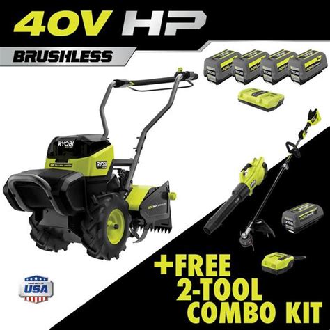 Ryobi 40v Hp Brushless 18 In Battery Powered Rear Tine Tiller With 4