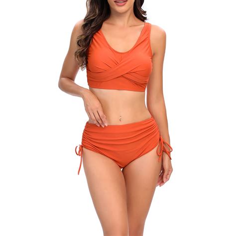 Quyuon Women Bikini Swimsuits Piece Beach Bathing Suit Solid Color