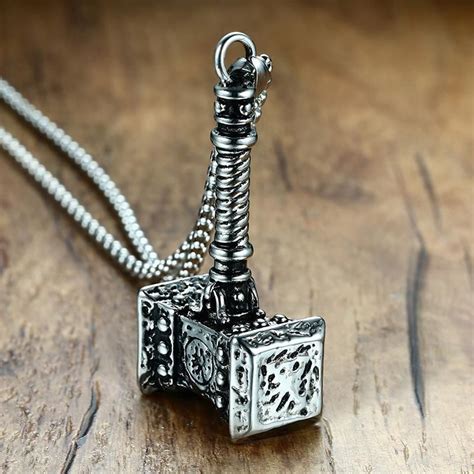 Viking Norse Thors Hammer Pendant Stainless Steel With In Chain