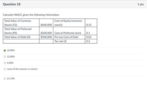 Solved Calculate Wacc Given The Following Information Chegg