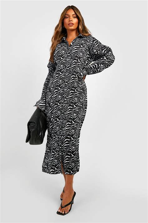 Premium Plisse Zebra Shirt Dress Boohoo Uk