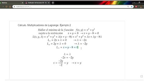 Multiplicadores De Lagrange Ejemplo Youtube