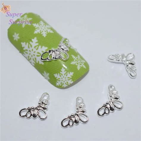 10pcs Manicure Silver Bow 3d Nail Art Decorationalloy Nail Charms