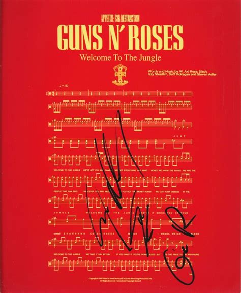 Steven Adler Real Signed Welcome To The Jungle Sheet Music Coa Guns N